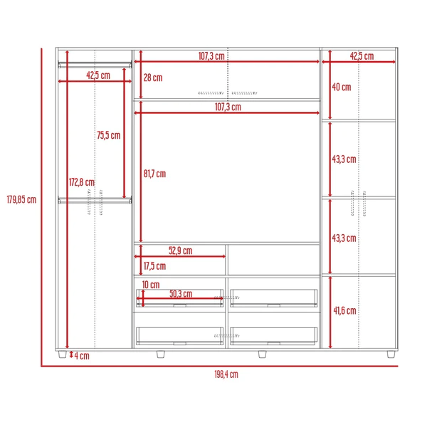 Closet Manila Duna 198.4x179.9cm con 1 Cajones con 4 Entrepaños con Espacio para TV - Closets | Bylmo