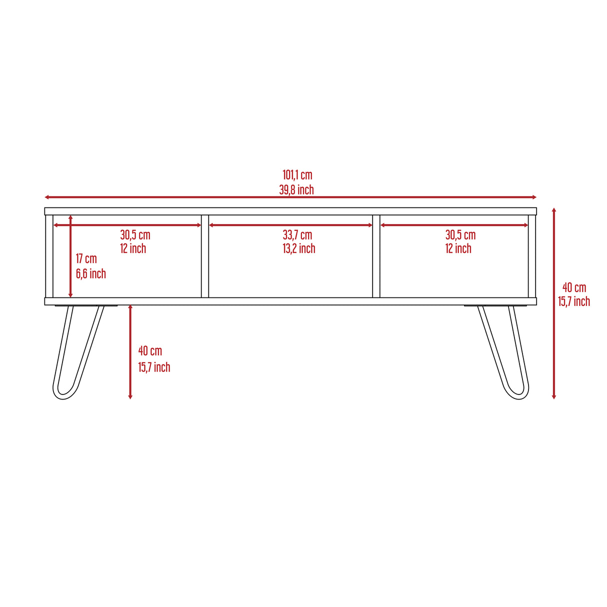 Mesa de Centro Vassel Miel 101x40cm Rectangular con Patas y con Compartimientos - Mesas | Bylmo
