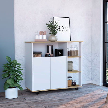 Mesón BiColor Blanco 100x90cm con Cuatro Entrepaños y Cinco Compartimientos - Barras y Muebles Auxiliares | Bylmo