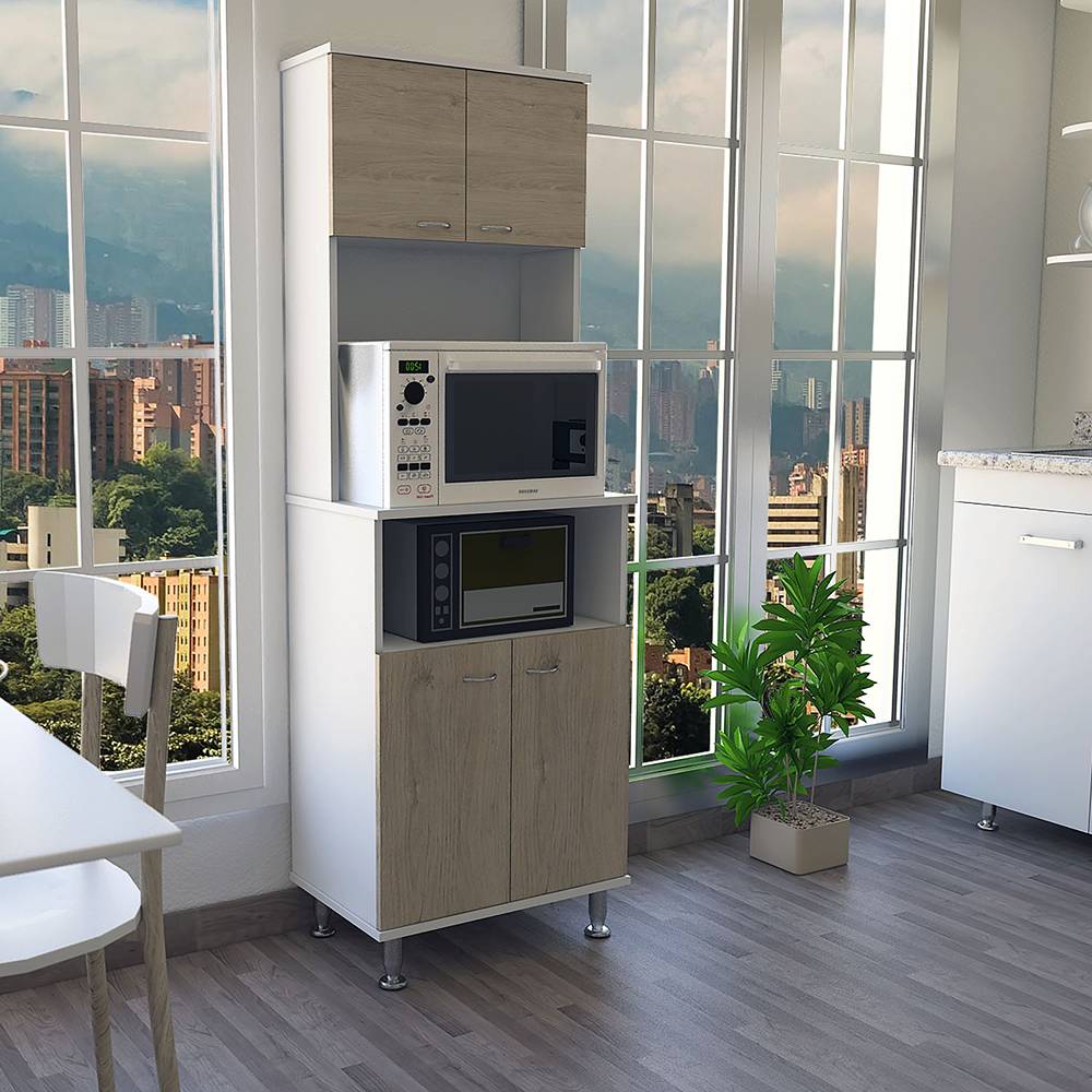 Alacena Fenix Blanco y Rovere 54x160cm sin Cajones y con Cuatro Puertas - Muebles Organizadores | Bylmo