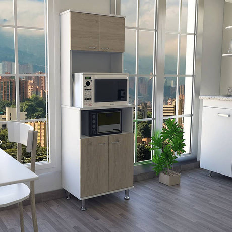 Alacena Fenix Blanco y Rovere 54x160cm sin Cajones y con Cuatro Puertas - Muebles Organizadores | Bylmo