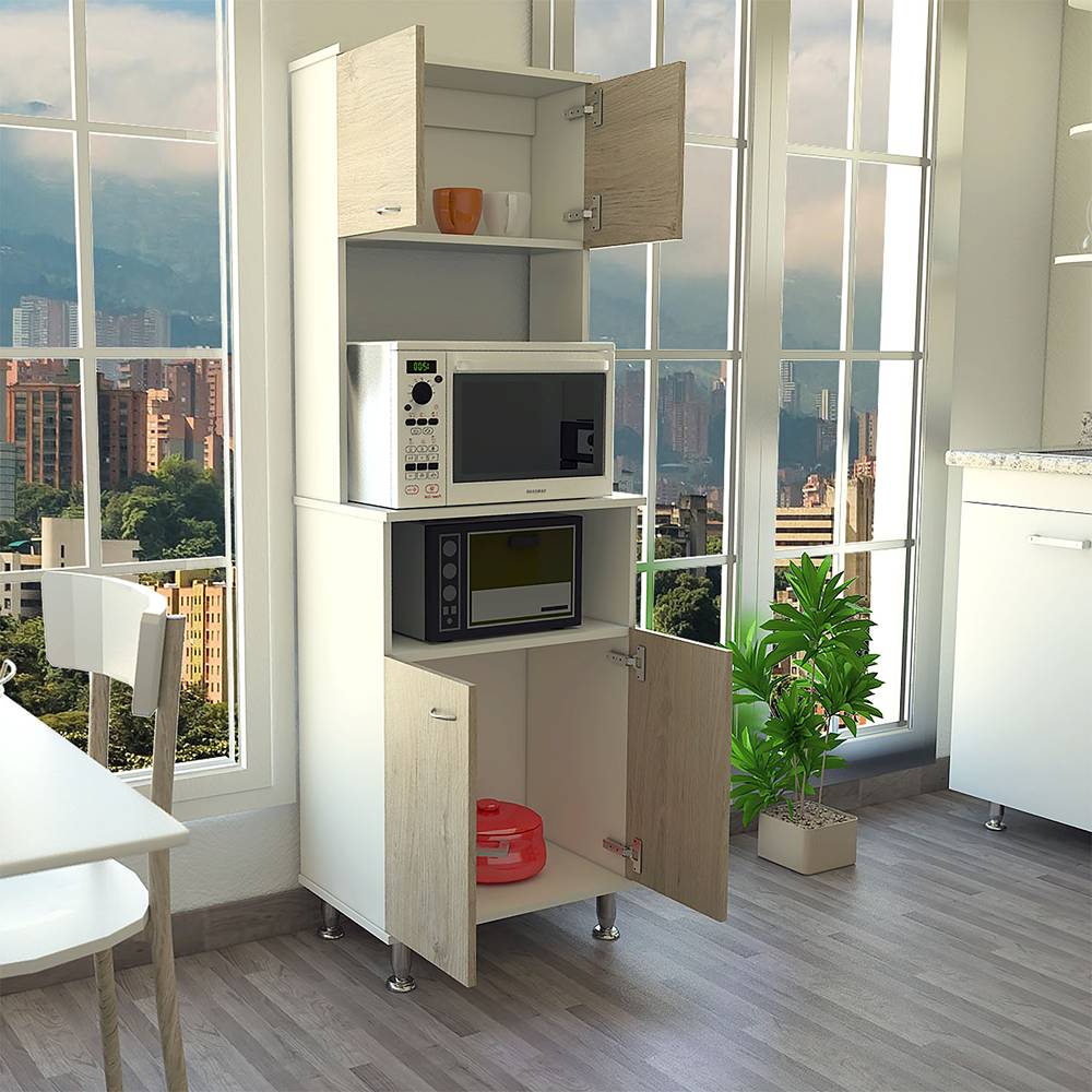 Alacena Fenix Blanco y Rovere 54x160cm sin Cajones y con Cuatro Puertas - Muebles Organizadores | Bylmo
