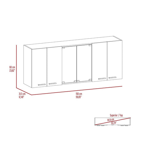 Mueble Superior de Cocina Blanco 150x150cm con Dos Entrepaños y con Seis Puertas - Muebles Superiores | Bylmo