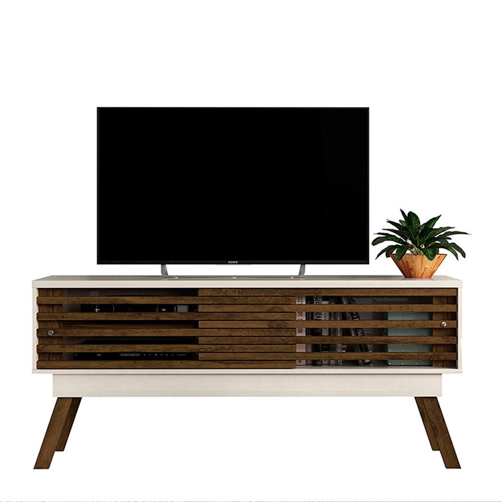 Rack Frizz Blanco y Cafe 150 cm con Dos Puertas - Muebles para TV | Bylmo