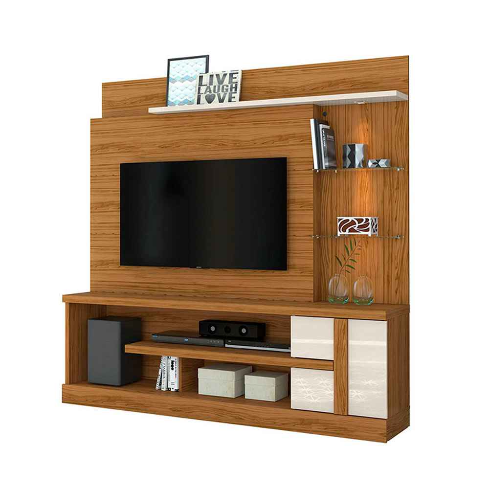Centro de Entretenimiento Alan Cafe y Blanco 182 cm con Una Puerta y Entrepaños de Vidrio - Muebles para TV | Bylmo