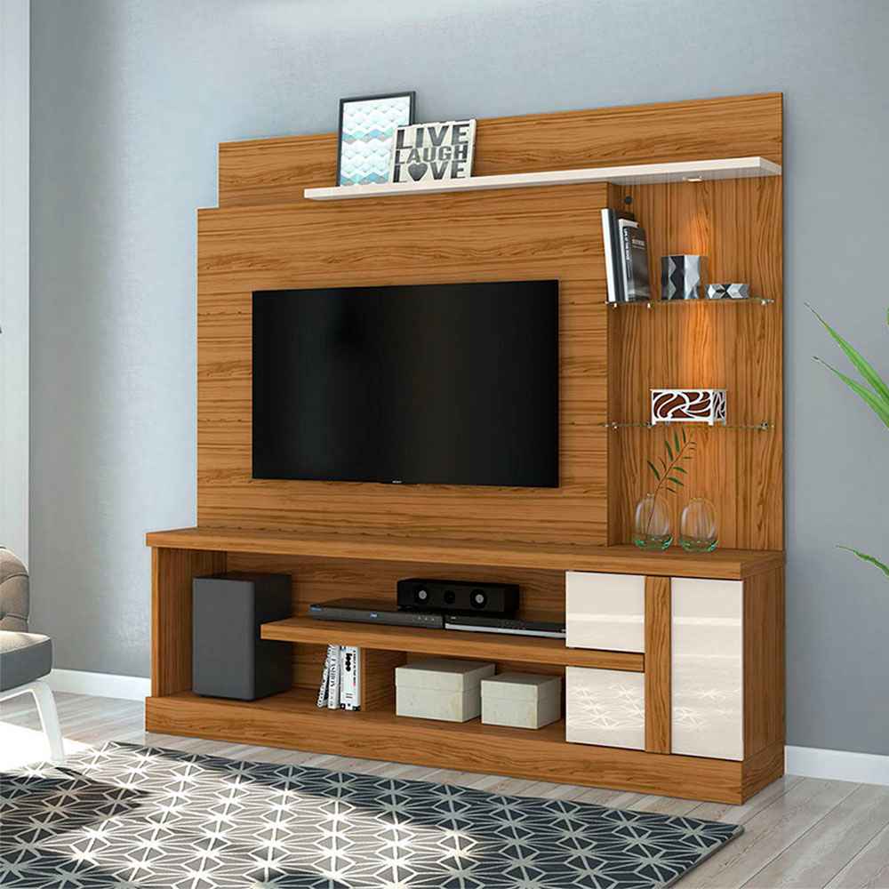 Centro de Entretenimiento Alan Cafe y Blanco 182 cm con Una Puerta y Entrepaños de Vidrio - Muebles para TV | Bylmo
