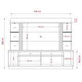 Centro de Entretenimiento Frizz Gold Blanco y Cafe 230 cm con Dos Puertas y Entrepaños de Vidrio - Muebles para TV | Bylmo
