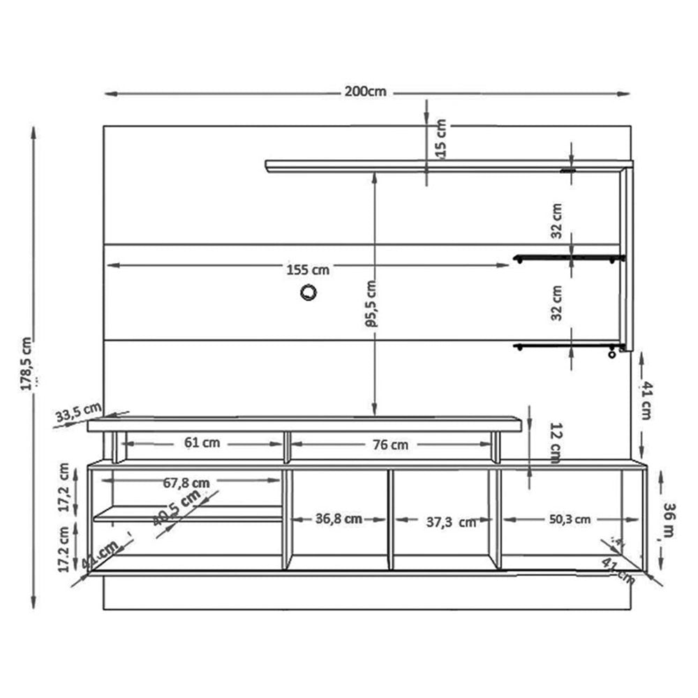 Centro de Entretenimiento Vicente Cafe y Blanco 200 cm con Una Puerta y Entrepaños de Vidrio - Muebles para TV | Bylmo