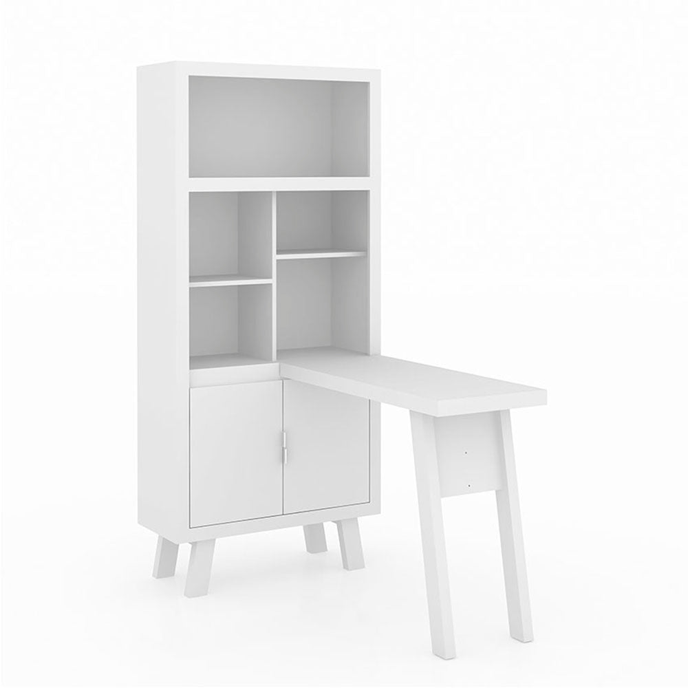 Escritorio en L Milán Blanco 122 cm con Biblioteca y Puertas - Escritorios y Archivadores | Bylmo