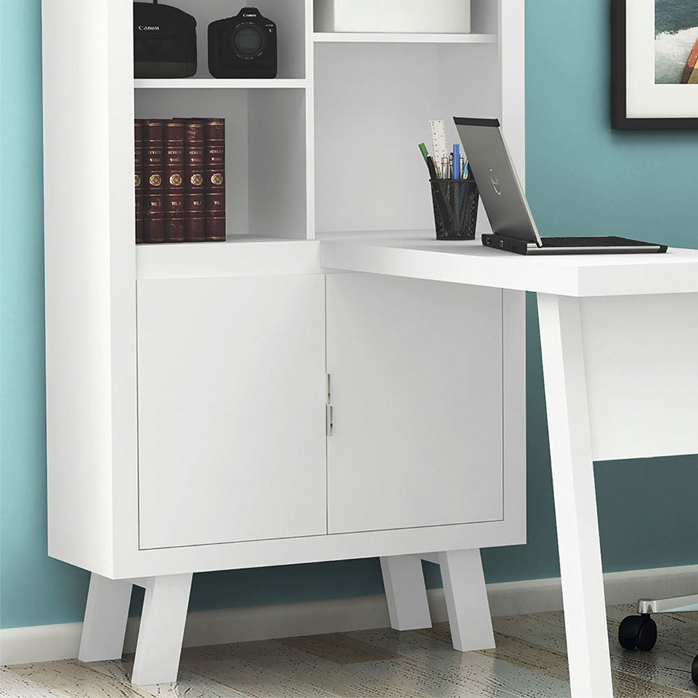 Escritorio en L Milán Blanco 122 cm con Biblioteca y Puertas - Escritorios y Archivadores | Bylmo