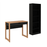 Combo Escritorio y Biblioteca Ámsterdam Negro 90 cm con Cajón y Entrepaños - Escritorios y Archivadores | Bylmo