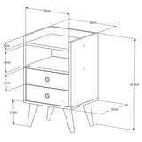 Mesa de Noche Laos Blanco 38x63.5cm con Dos Cajones y con Un Compartimiento - Mesas de Noche | Bylmo