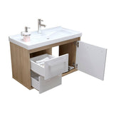 Mueble Salvatore Savana y Blanco 63 cm con Espejo, Una Puerta y Dos Cajones - Gabinetes | Bylmo