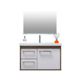 Mueble Salvatore Savana y Blanco 63 cm con Espejo, Una Puerta y Dos Cajones - Gabinetes | Bylmo