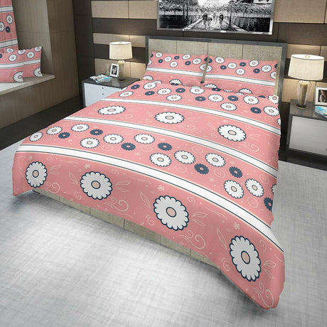 Juego de Sabanas Algodón 180 Hilos King 200 cm Rosado con Flores Blancas y Azules - Ropa de Cama | Bylmo