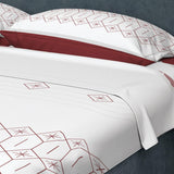 Juego de Sabanas Algodón 250 Hilos Queen 160 cm Blanco con Figuras Vino Tinto - Ropa de Cama | Bylmo