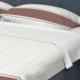 Juego de Sabanas Algodón 250 Hilos King 200 cm Blanco con Líneas y Franja Vino Tinto - Ropa de Cama | Bylmo