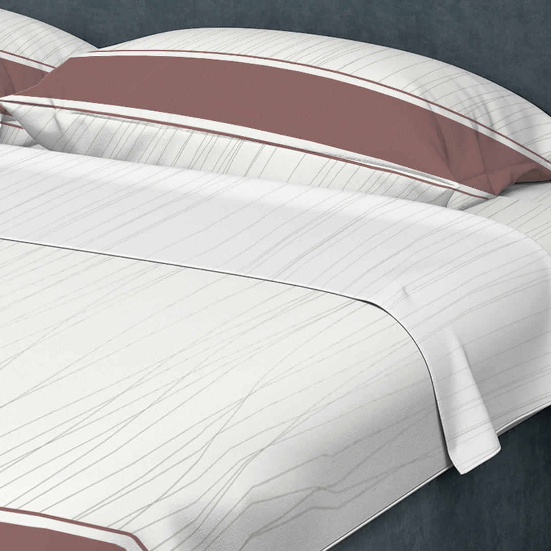 Juego de Sabanas Algodón 250 Hilos Queen 160 cm Blanco con Líneas Grises y Vino Tinto - Ropa de Cama | Bylmo