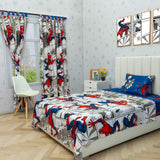Combo Juego de Sabanas y Cortina Infantil Microfibra Sencilla 100 cm Blanco de Spiderman - Ropa de Cama | Bylmo