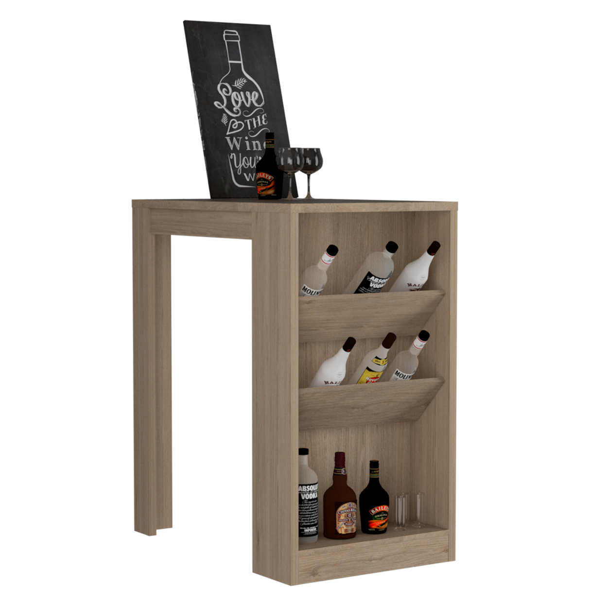 Mesa Bar Syrah Con Entrepaños Inclinados 58x91 Cm Color Rovere Moderna