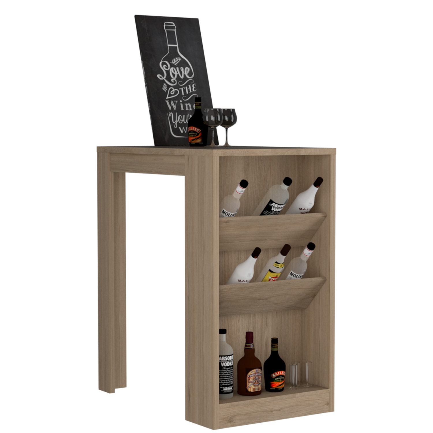 Mesa Bar Syrah Con Entrepaños Inclinados 58x91 Cm Color Rovere Moderna
