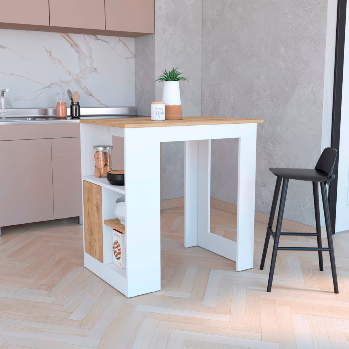 Isla de Cocina Stirling 59x92 Blanco Macadamia Moderna