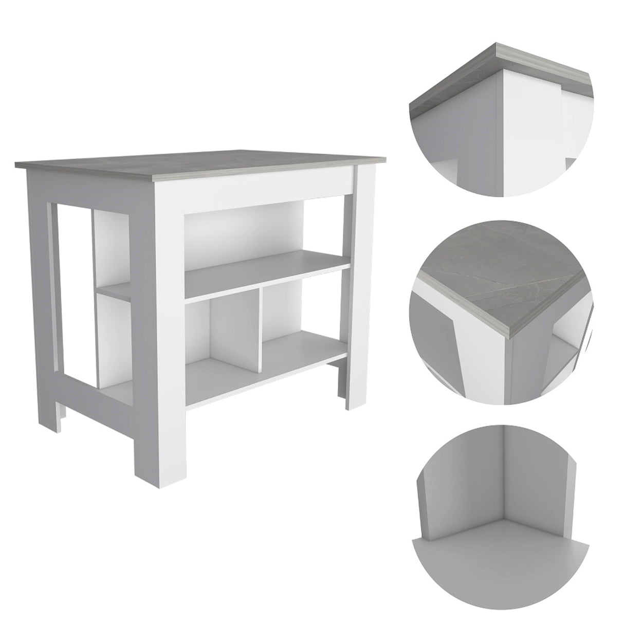 Isla de Cocina Cala 70x103 Blanco Ibiza con 2 Estantes