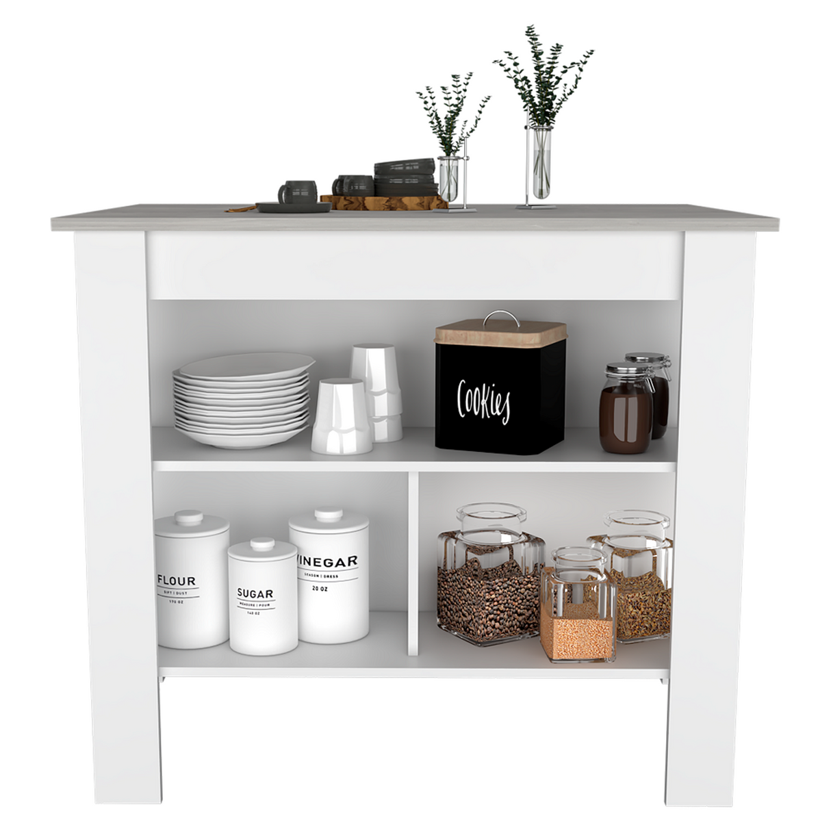 Isla de Cocina Cala 70x103 Blanco Ibiza con 2 Estantes