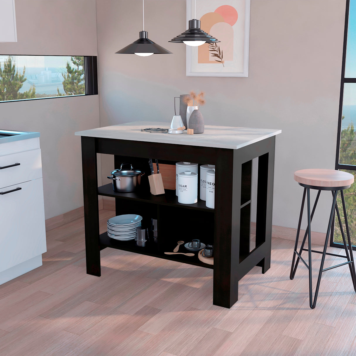 Isla de Cocina Cala 70x103 Wengue Ibiza 2 Entrepaños Moderna