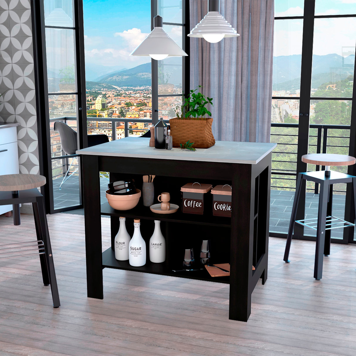 Isla de Cocina Cala 70x103 Wengue Ibiza 2 Entrepaños Moderna