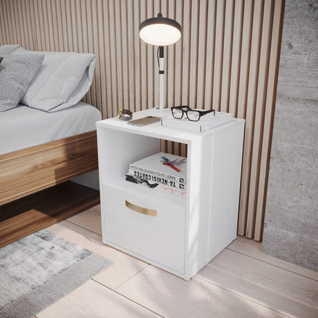 Mesa de Noche Bolton 45x40.2 Blanco Moderna con 1 Cajón - Mesas de Noche | Bylmo