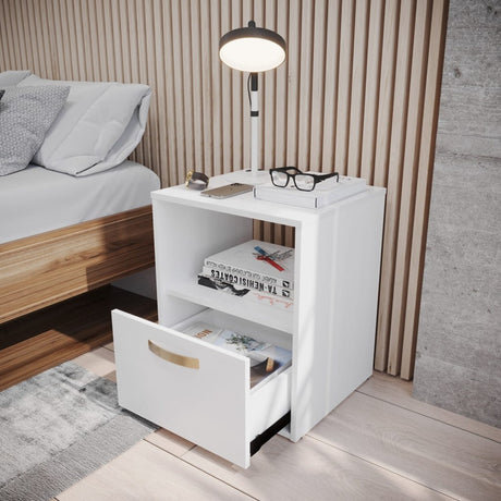 Mesa de Noche Bolton 45x40.2 Blanco Moderna con 1 Cajón - Mesas de Noche | Bylmo