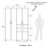 Closet Nova Compacto 140cm Ceniza 2 Cajones 6 Puertas
