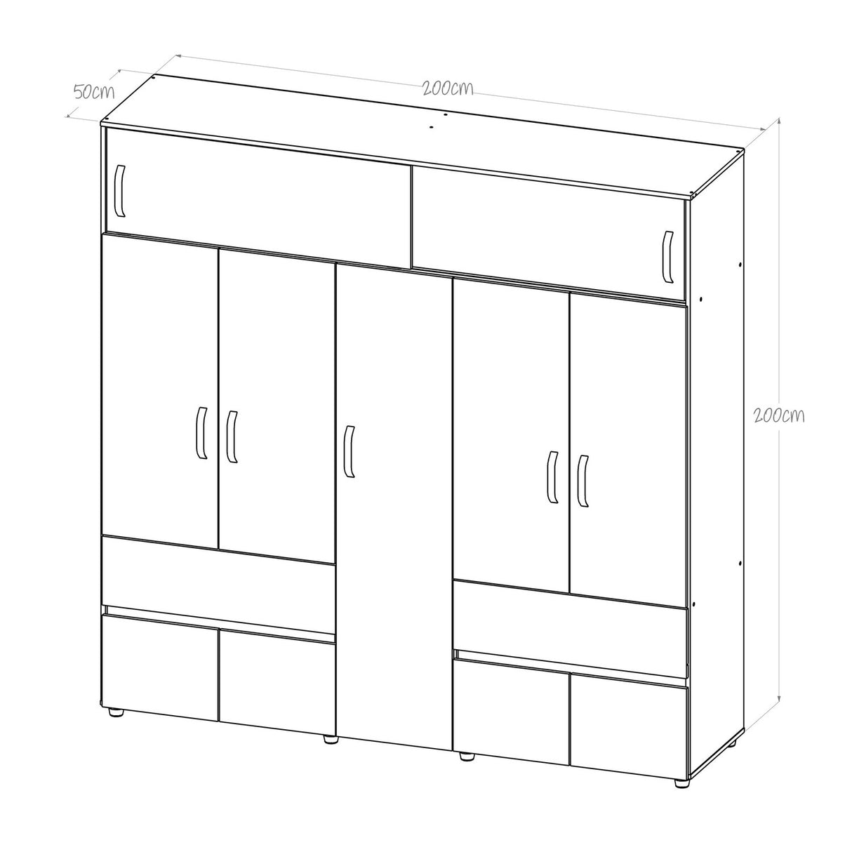 Closet Bari 200 Cm Niebla 2 Cajones 6 Entrepaños Moderno