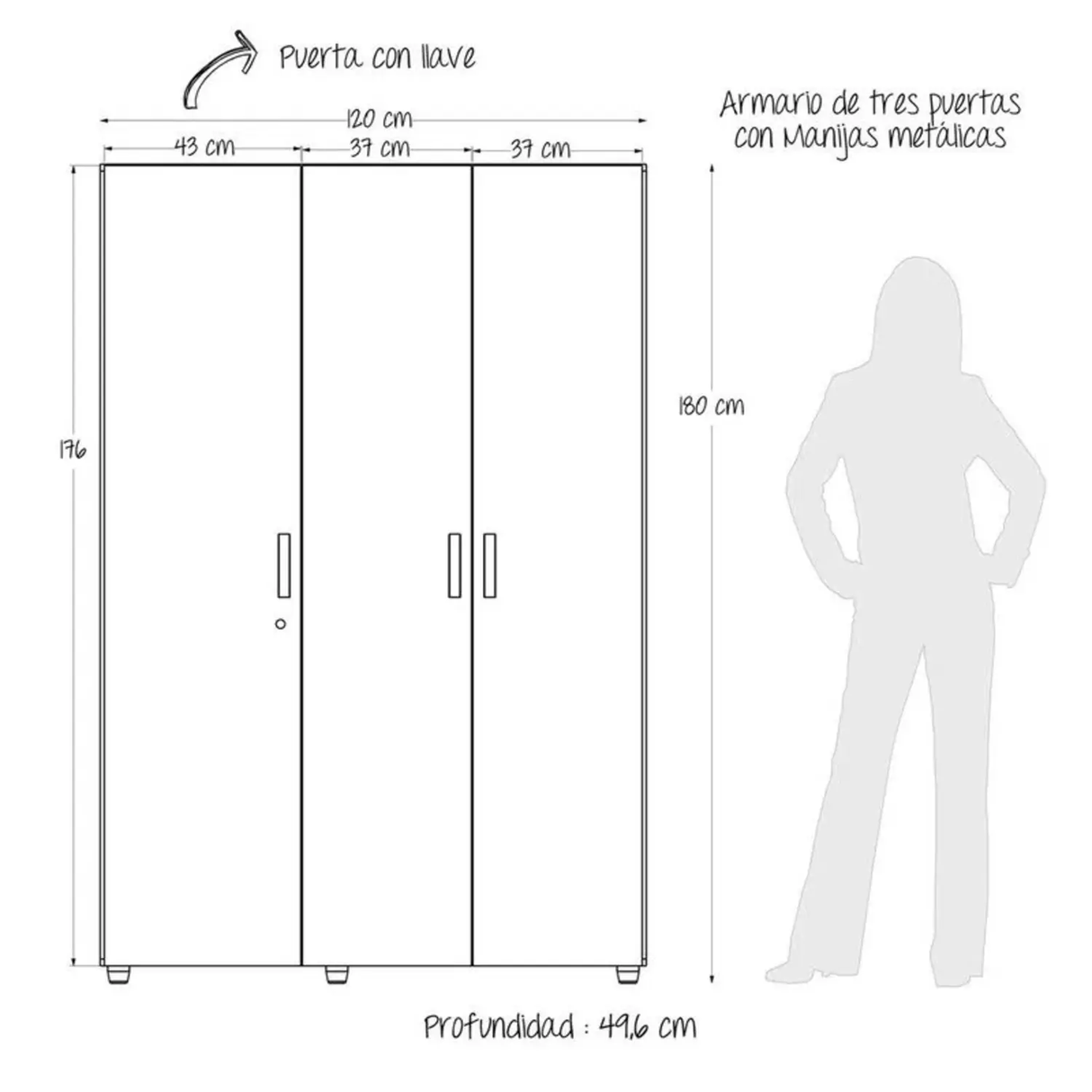Closet Bilbao Wengue 120x180 cm con Cerradura y 5 Entrepaños