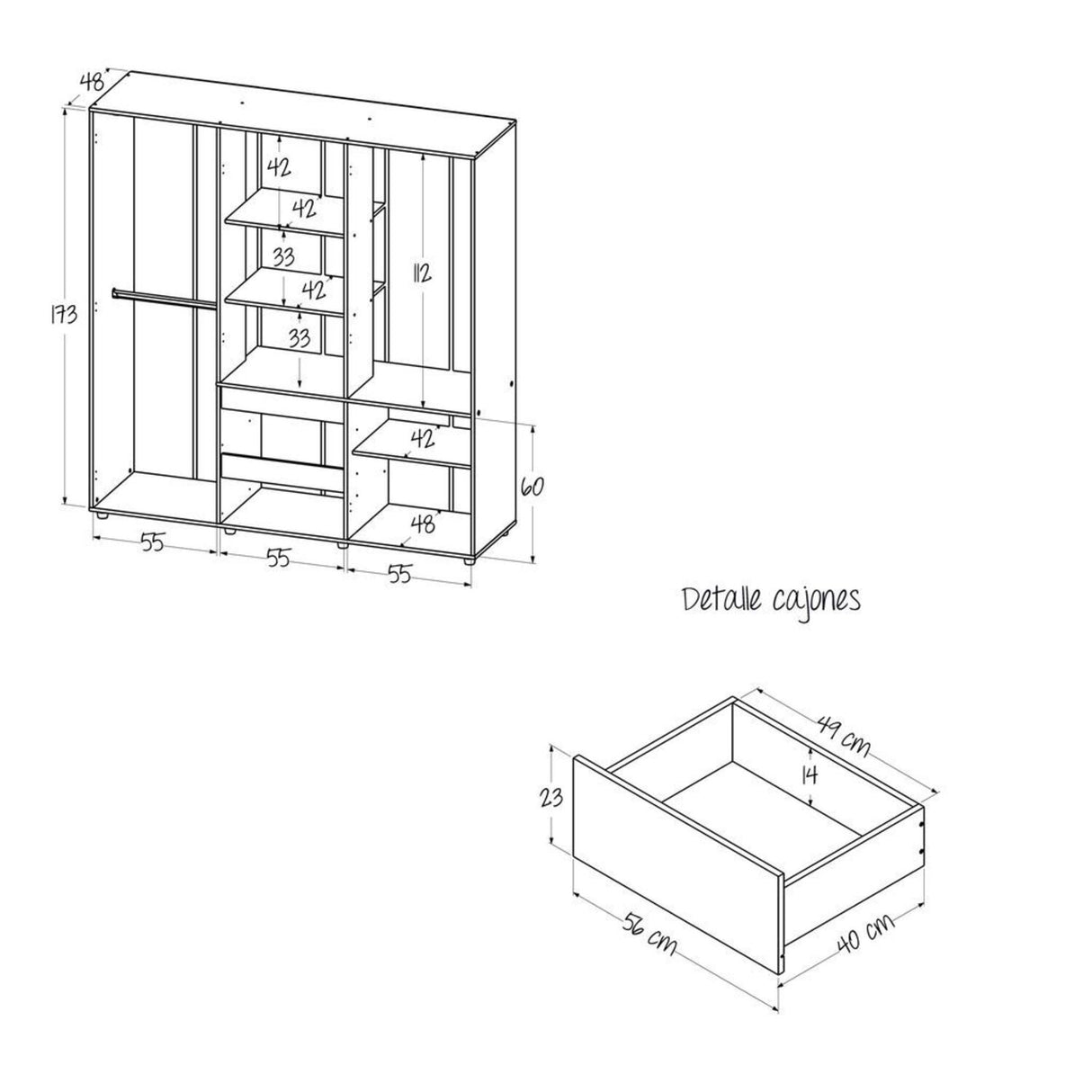 Closet Eli 170x180 Rovere 2 cajones 6 puertas