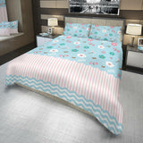Juego de Sabanas Algodón 180 Hilos King 200 cm Azul con Flores Blancas y Rosadas - Ropa de Cama | Bylmo