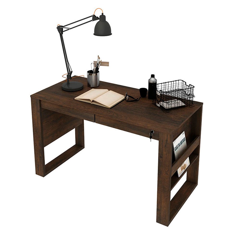 Escritorio Juventus Cafe 127 cm con Cajones con Llave y Revistero - Escritorios y Archivadores | Bylmo