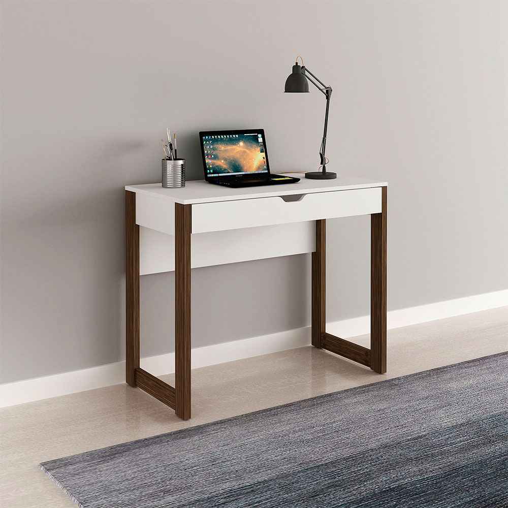 Escritorio Ámsterdam Vino Blanco y Nogal 90x75cm Con Un Cajón - Escritorios y Archivadores | Bylmo