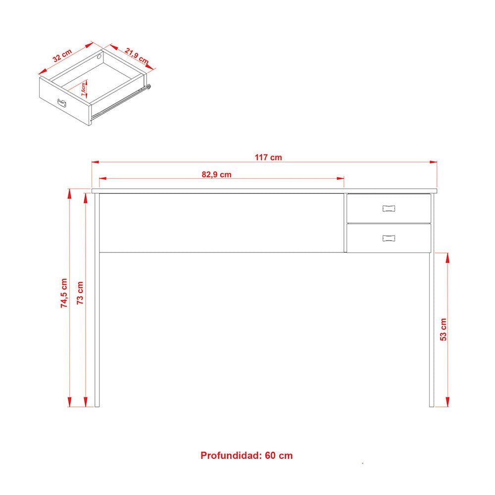 Escritorio Munich Negro 117x74.5cm Con Dos Cajones - Escritorios y Archivadores | Bylmo