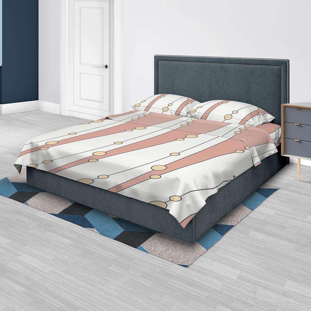 Juego de Sabanas Algodón 250 Hilos Queen 160 cm Blanco con Líneas y Círculos - Ropa de Cama | Bylmo