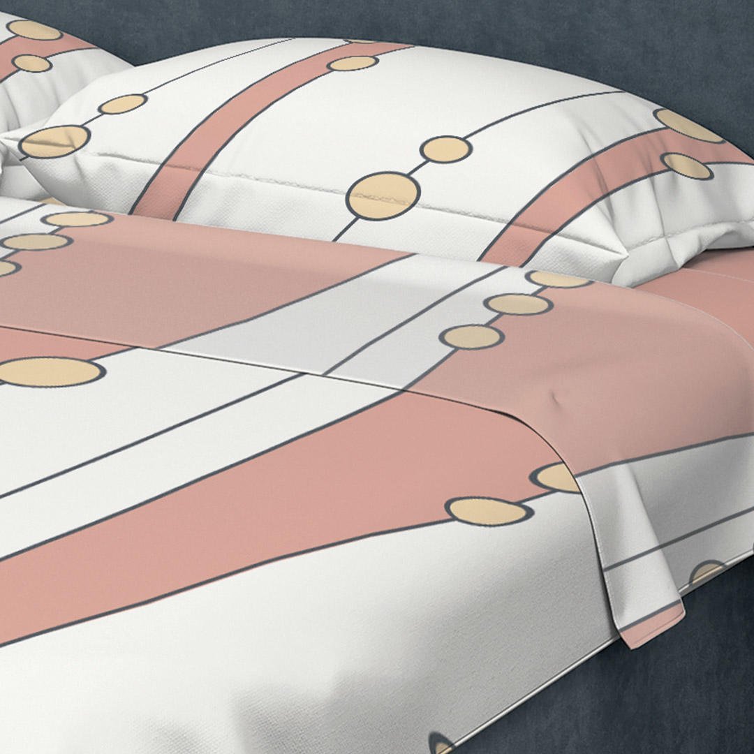 Juego de Sabanas Algodón 250 Hilos Queen 160 cm Blanco con Líneas y Círculos - Ropa de Cama | Bylmo
