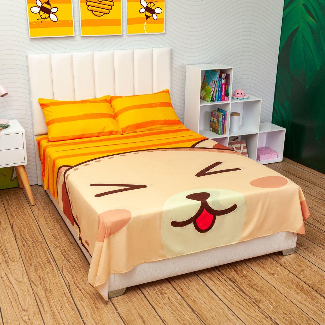 Juego de Sabanas Infantil Microfibra Doble 140 cm Amarillo de Oso - Ropa de Cama | Bylmo