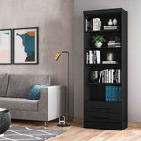 Biblioteca Curitiba Negro 62x183cm con Cinco Compartimientos y con Dos Cajones - Bibliotecas | Bylmo