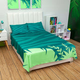 Juego de Sabanas Infantil Microfibra Semidoble 120 cm Azul con Ramas Verdes - Ropa de Cama | Bylmo