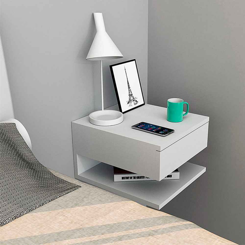 Mesa de Noche London Blanco 30 cm con Un Cajón - Mesas de Noche | Bylmo