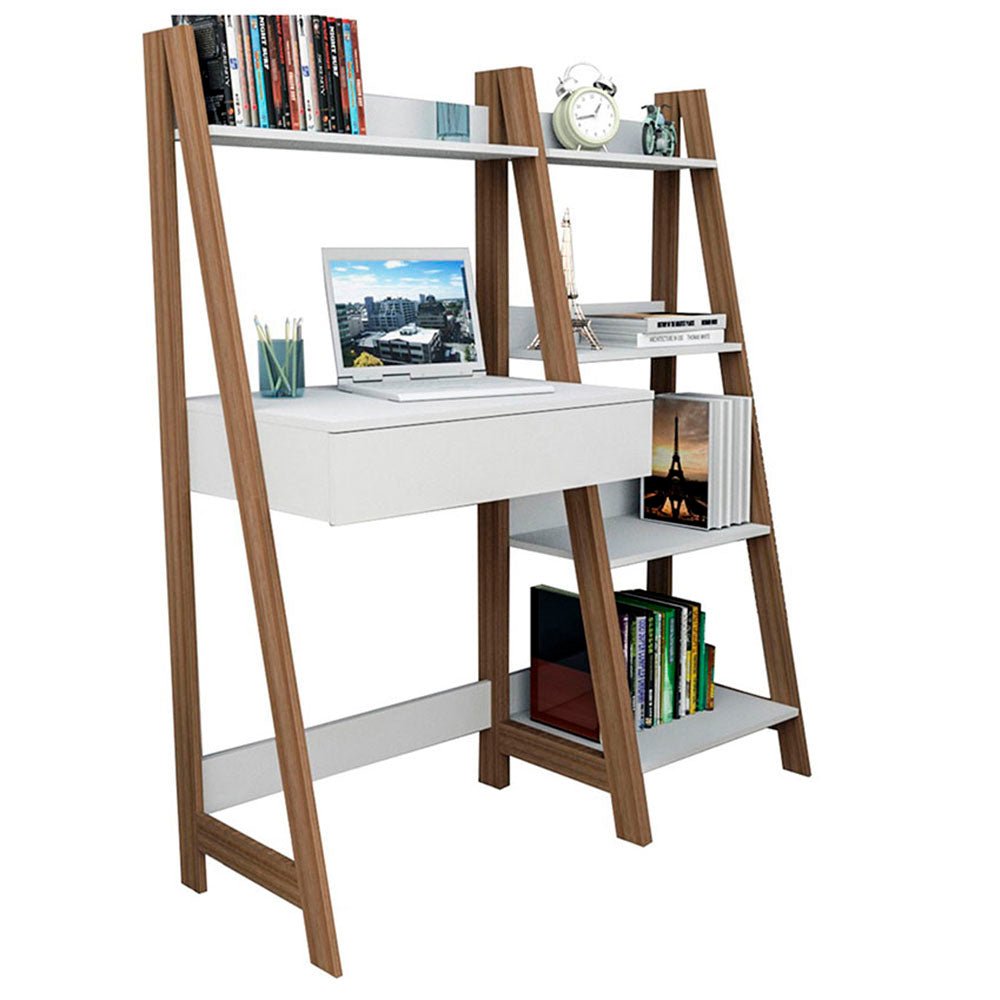 Escritorio Montreal Cafe 126 cm con Biblioteca - Escritorios y Archivadores | Bylmo