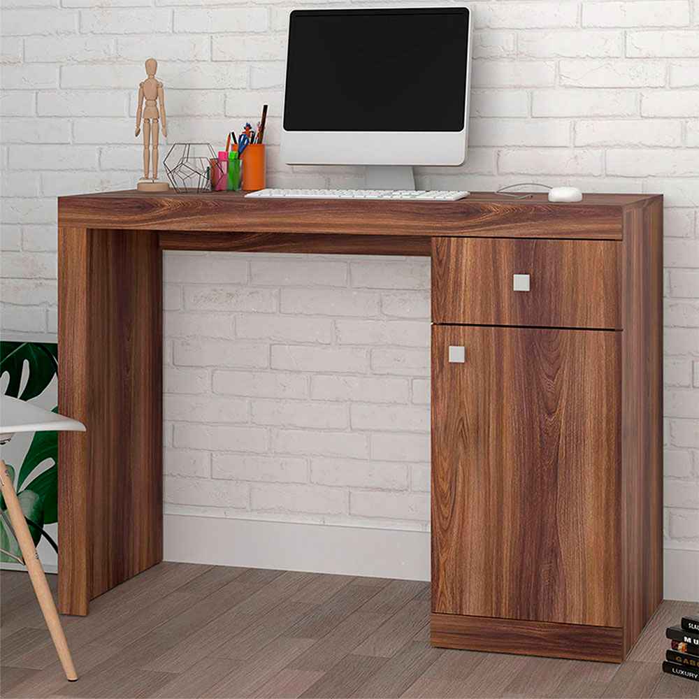 Escritorio Lyon Cafe 110 cm con Cajón y Puerta - Escritorios y Archivadores | Bylmo