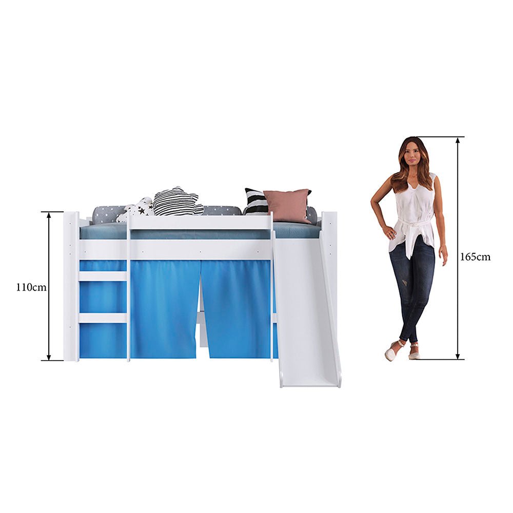 Cama Valentina Sencilla 90 cm Blanco y Azul con Lisadero - Camas | Bylmo