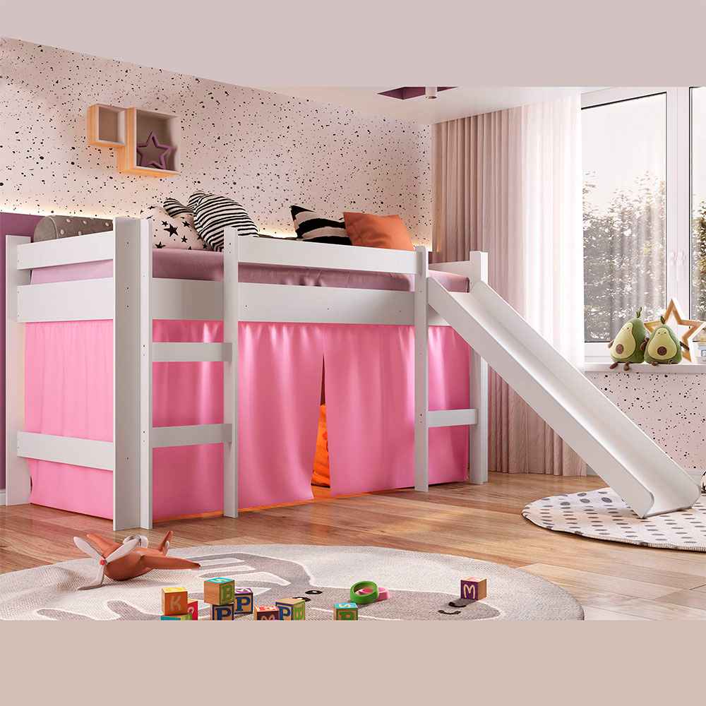 Cama Valentina Sencilla 90 cm Blanco y Rosado con Lisadero - Camas | Bylmo